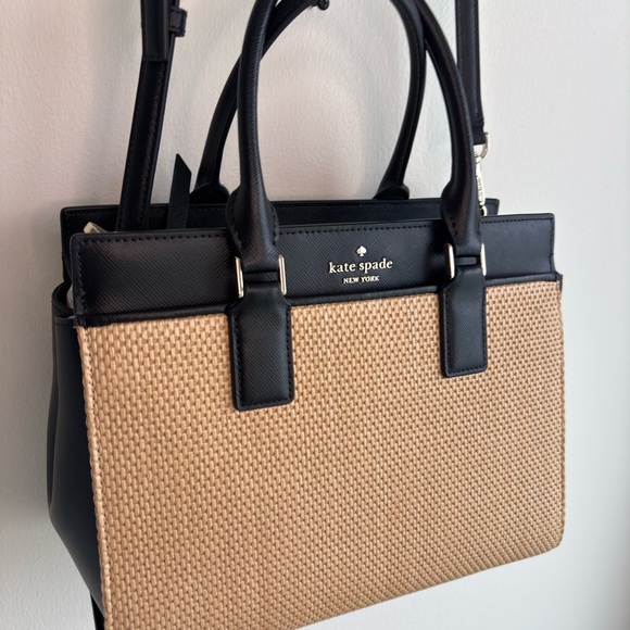 Kate Spade Cameron KC787 Satchel – Straw & Black Saffiano Leather, Gold Hardware - Picture 6 of 10